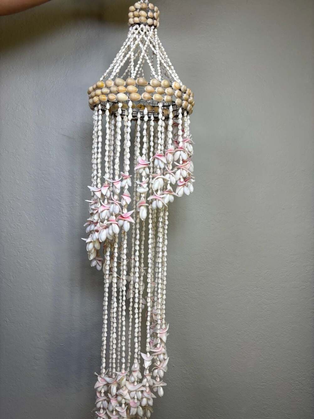 Vintage Seashell Chandelier Pink White Coastal Decor